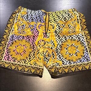 Versace Fendi Collab Fendace Men's Shorts with Gold and Black Baroque Design